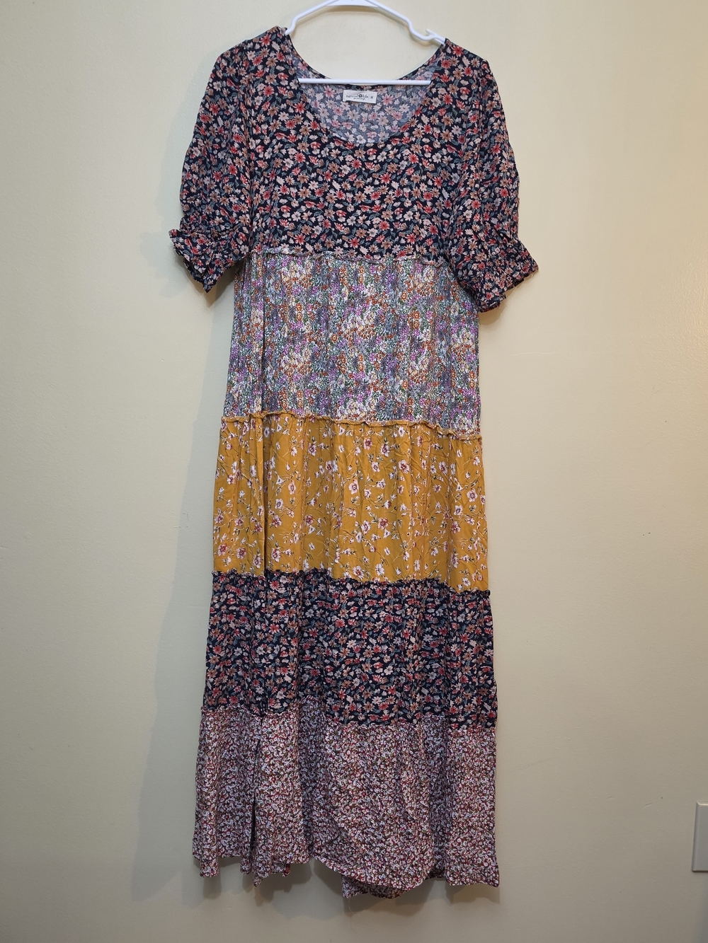 Natural Life Floral Maxi Dress in Blue & Gold Size Medium